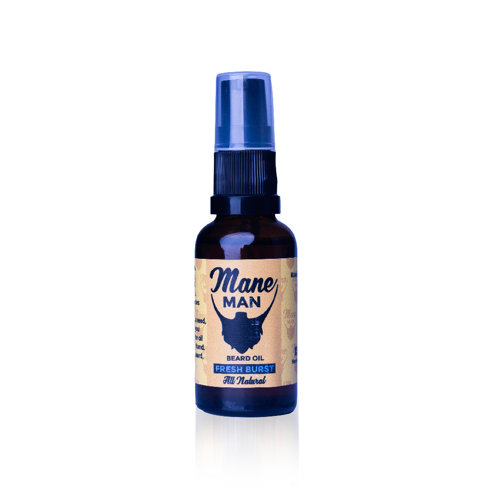 Mane Man Fresh Burst beard oil 30ml bottle, eucalyptus and pine scented natural beard oil