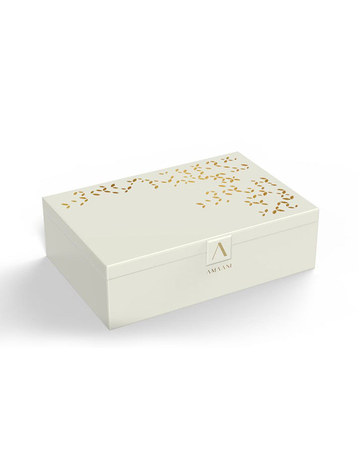 Amaani Luxury Nikah Gift Box in white with blue interior, a premium gift for the groom