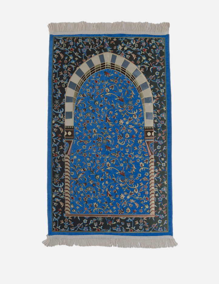 Al Rawda Musallah in Blue, 70cm x 120cm musallah featuring Medinah mosque architecture, by Amaani SA