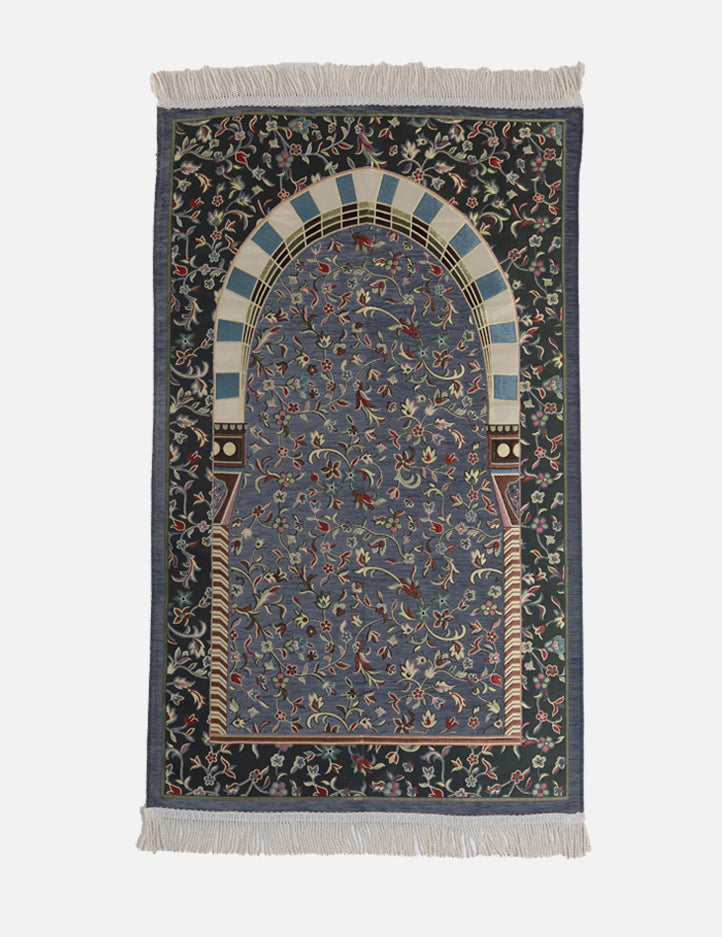 Grey Al Rawda Musallah prayer mat with Medinah architecture design, full adult size, by Amaani South Africa